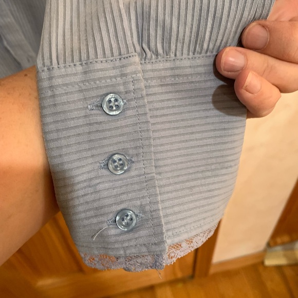 Sisley Woman’s size M Long Sleeve Fitted button down blouse shirt lace trim - Picture 8 of 11